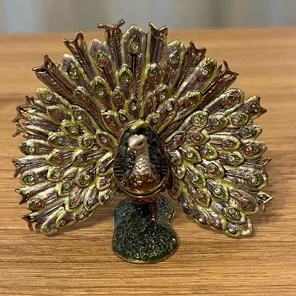 Jewelry - Painted Pewter Bejeweled Peacock Trinket Box  3.5” W 4”H